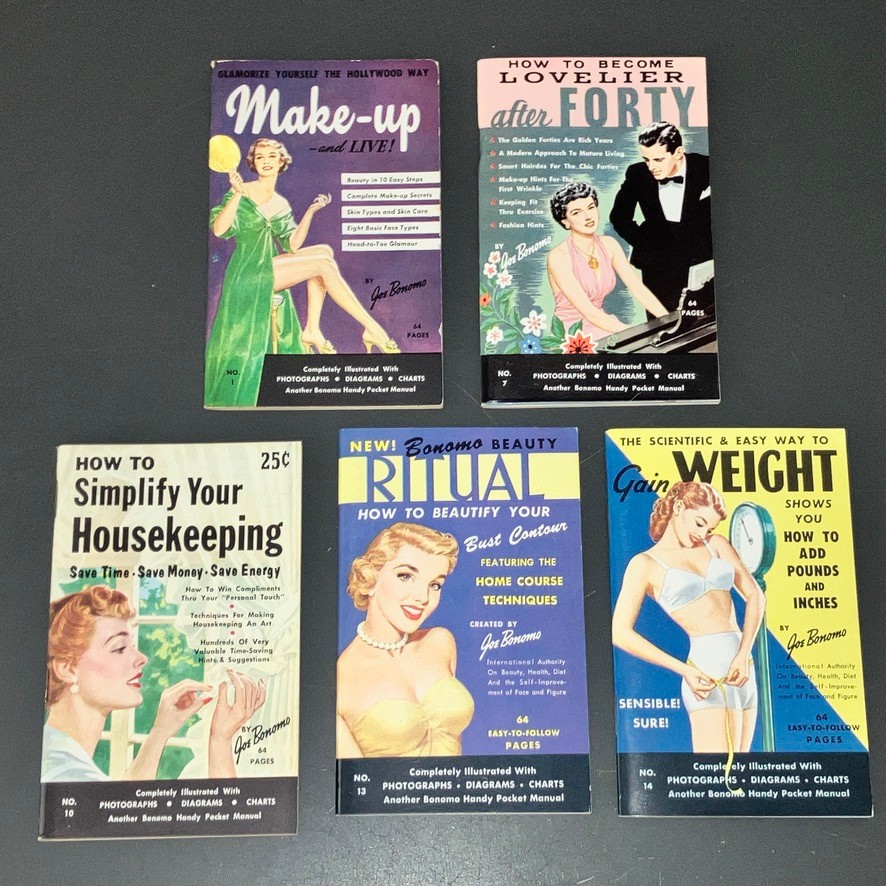 1950s Joe Bonomo 5 Beauty Self-Help Pocket Manuals Lot Makeup Diet Housekeeping