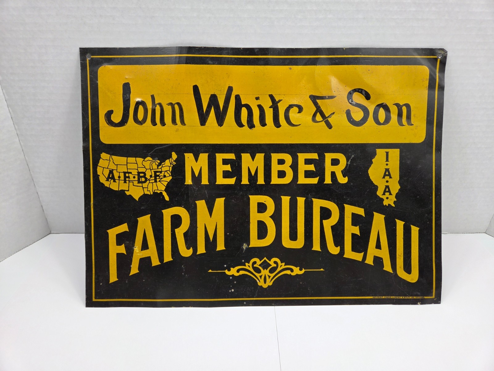 Vintage Member Farm Bureau Tin Sign - John White & Son