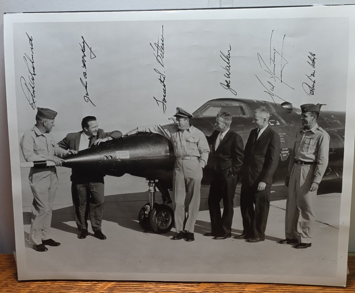 X-15 Rocket Plane & Pilots Standing W/ Signatures Neal Armstong Photo RRP 82