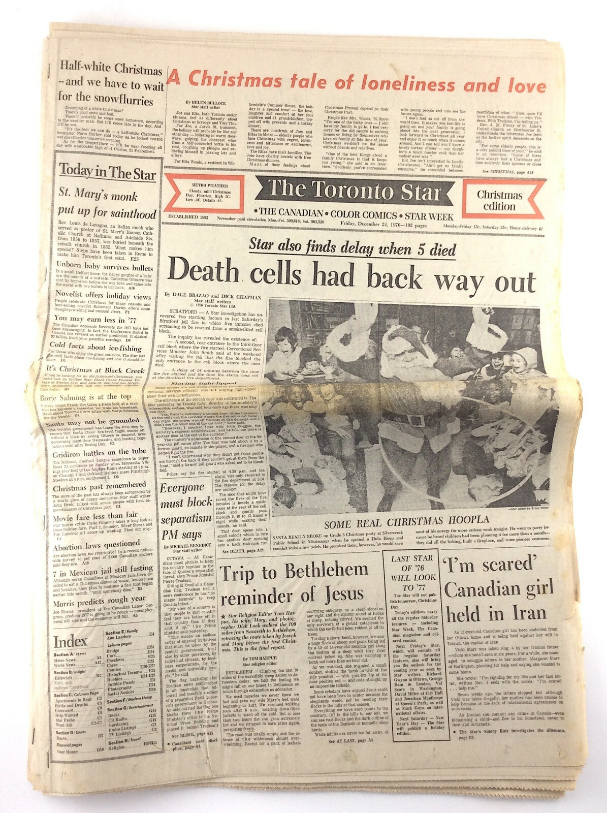 Vintage December 24 1976 Toronto Star Newspaper Sections Christmas Tale K749