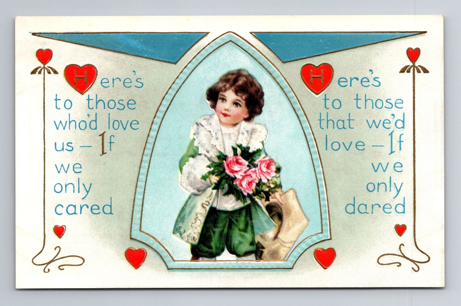Valentines Day, If Only We Cared, If Only We Dared, Embossed, Vintage Postcard