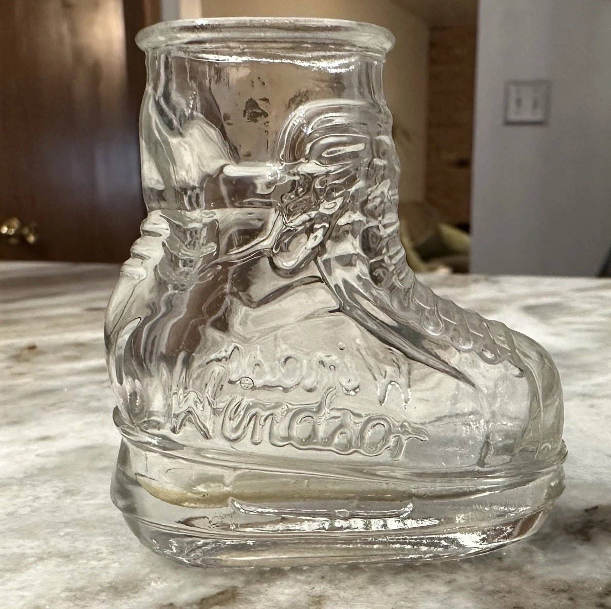 Vintage Windsor Canadian Whiskey Ice Skate Shot Glass MCM Hockey Decor Barware