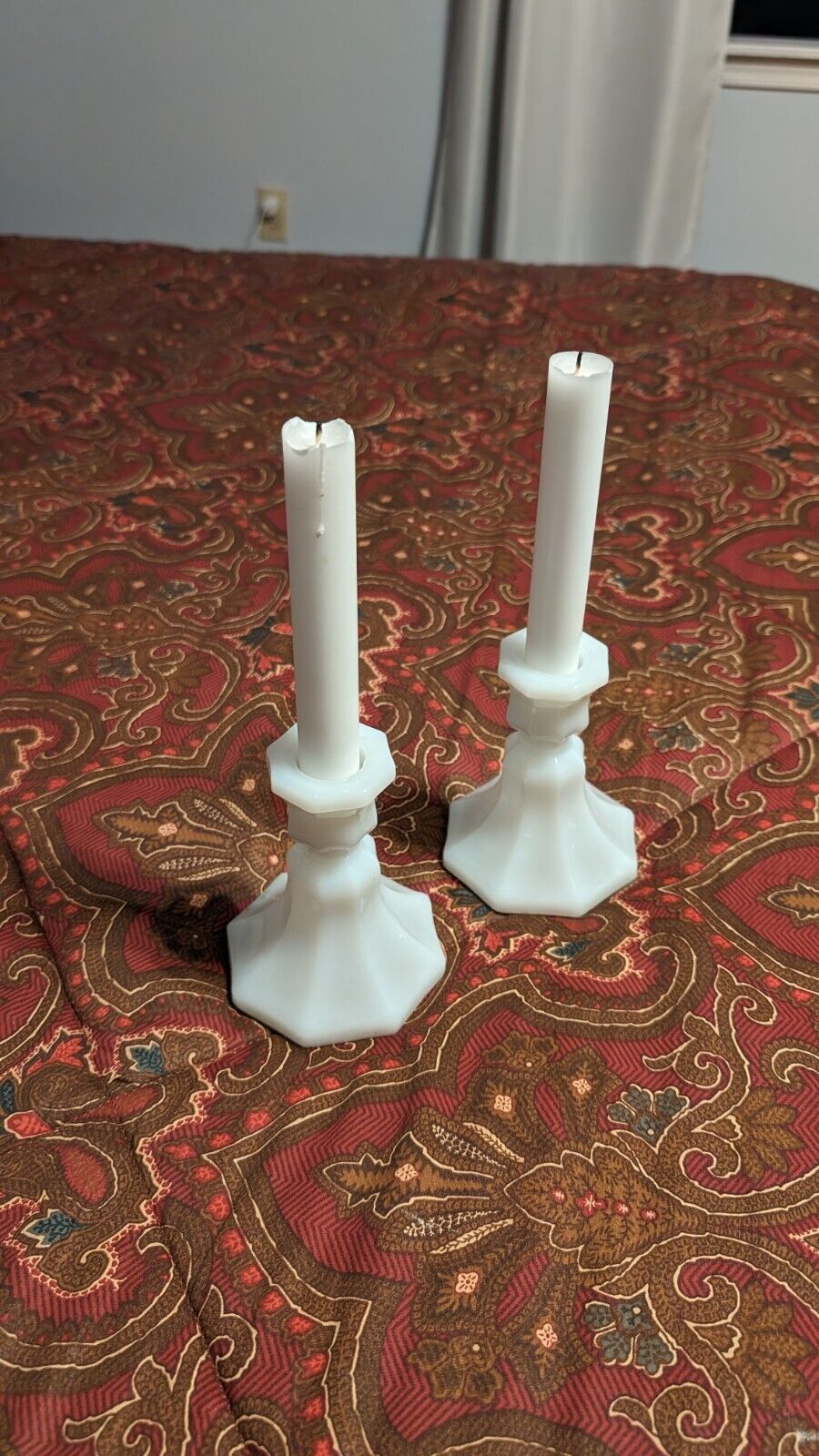 Two  Vintage Candle Stick Holders Milk White (No Candles)