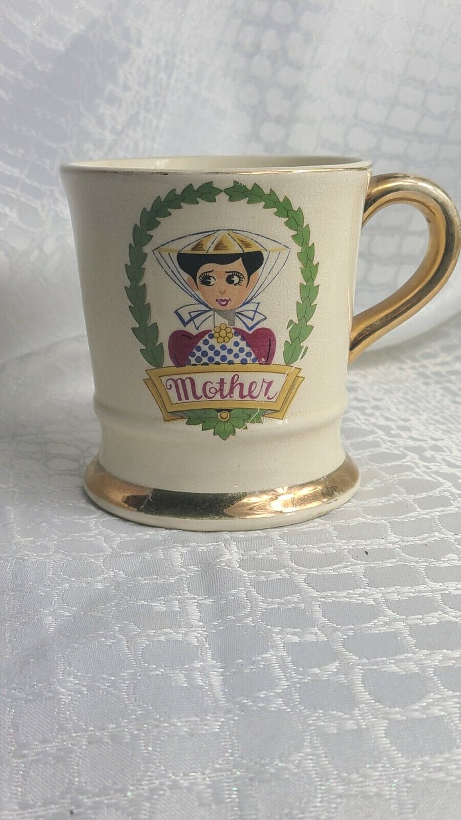 Vintage Mother\'s Coffee Mug Mid Century Gold Trim DE