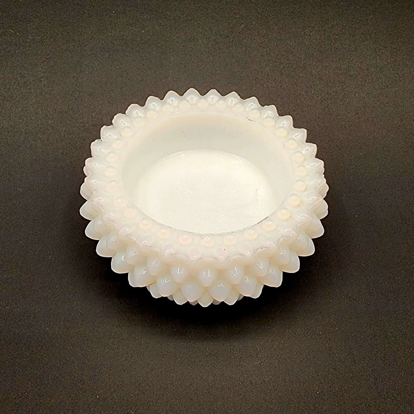 Hobnail White Opalescent Salt Cellar Candle Holder Trinket Dish