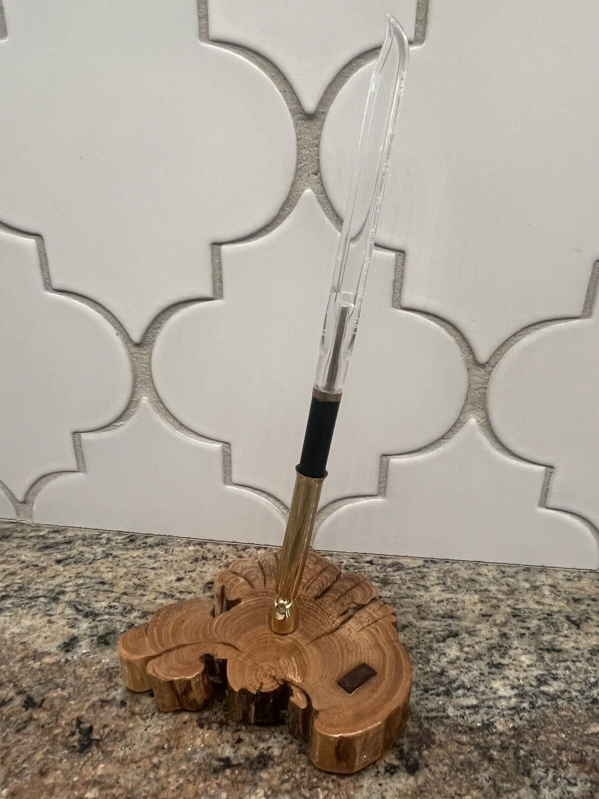 Wood Pen Holder Office Gold Vtg Made In WY Artemsia Trisentata Sage Brush