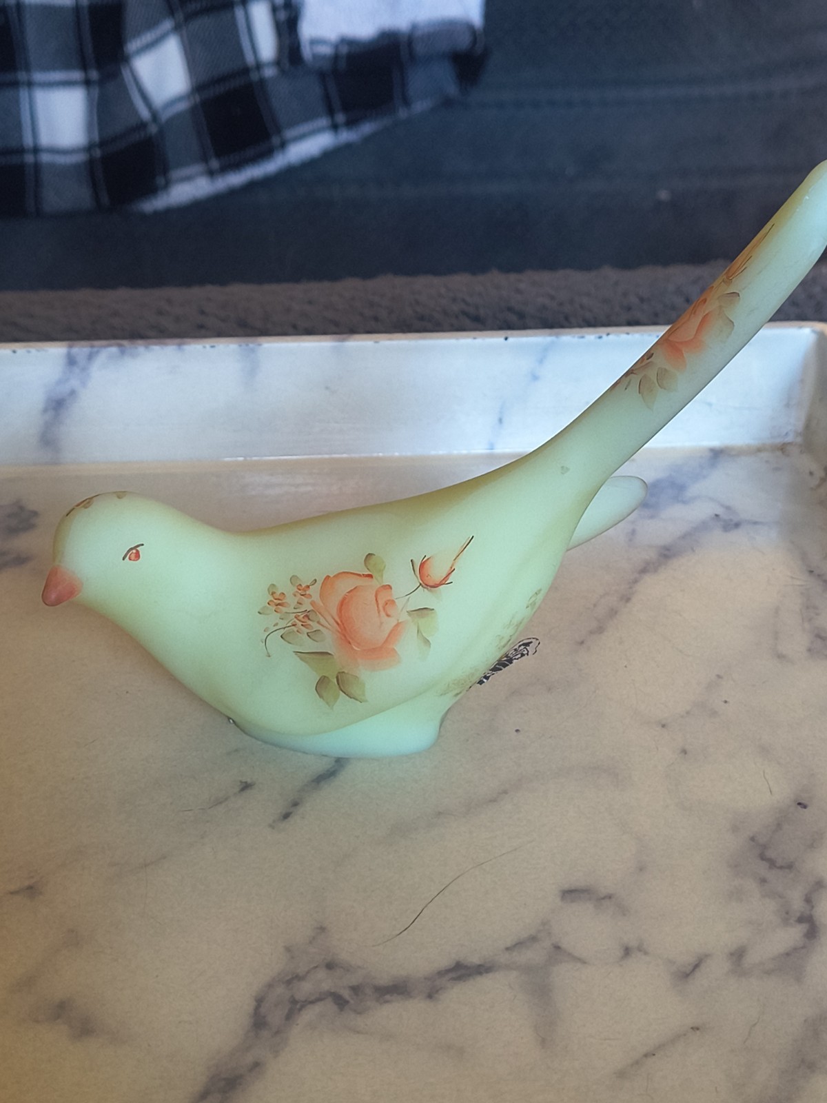 Vintage Fenton Custard Hand Painted V. Gherke Signed Bird of Happiness Art Glass