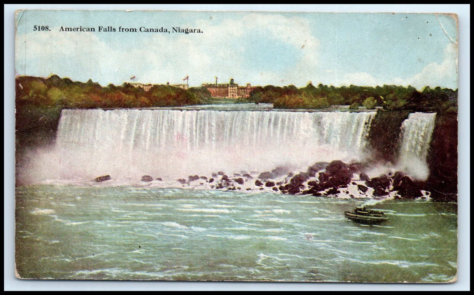 NEW YORK Postcard ca 1916 Niagara Falls, American Falls from Canada G10