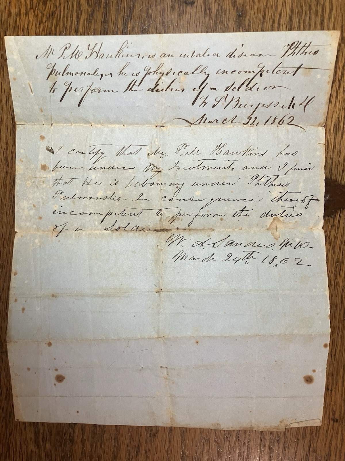 1862 -Civil War Document - Soldier's 