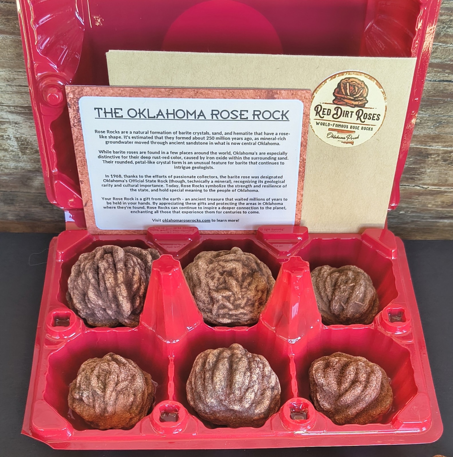 Oklahoma Rose Rocks: Carton of 6 Natural Barite Rosette Minerals