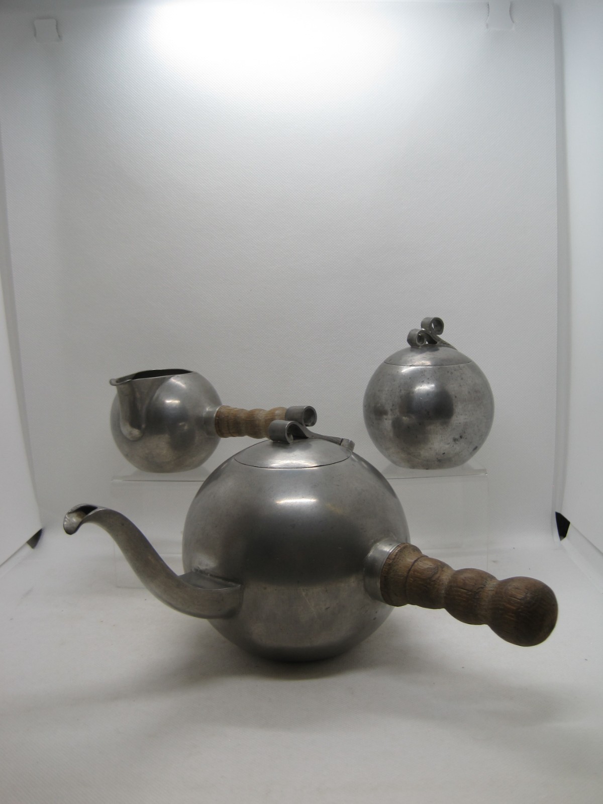 Vintage  3 Piece Gunnar Havstad Pewter Tea Set, Ca. 1930’S NORGE/NORWAY
