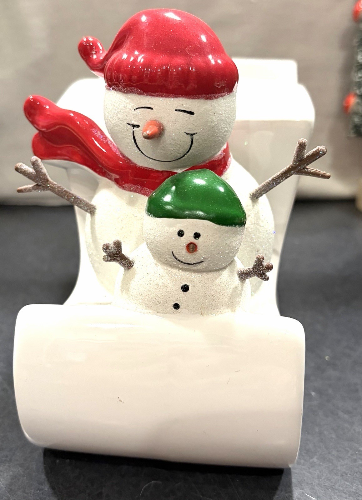Vintage Ceramic White Sleigh Planter With Snowman Cute Christmas Decor Beautiful
