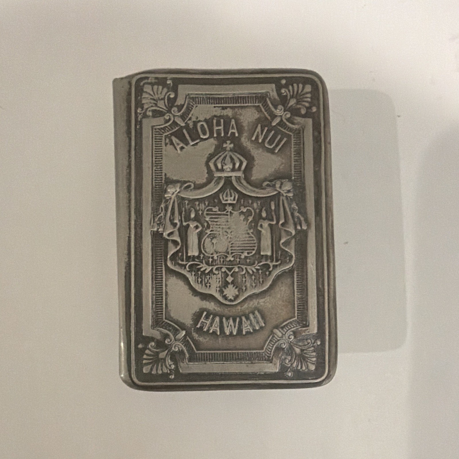  Vintage Hawaiiana-Aloha Nui Hawaii silver metal Match/Card Case 