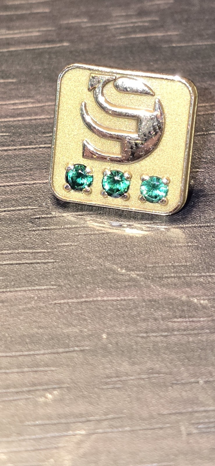 Vintage 10K Solid Gold Employee Service Pin 3 Real Emeralds  Lapel Award - 