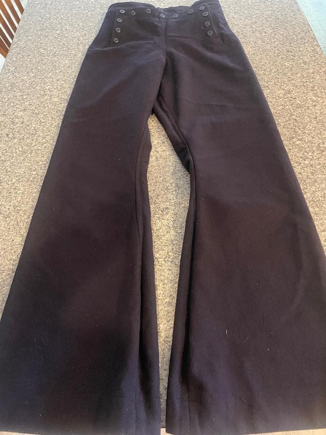 Vintage US Navy~Black Wool Crackerjack Bell Bottom Pants~28 x 33~Tie Up Back