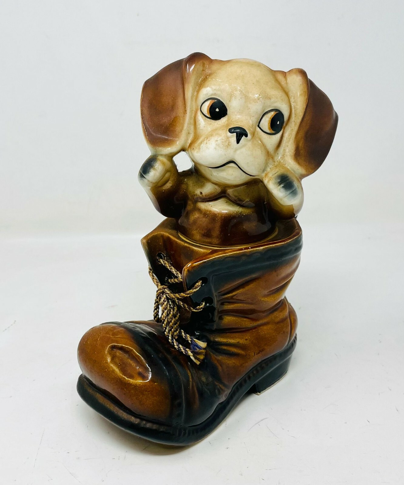 Vintage Japanese Puppy Coin Bank MCM Ceramic “DOG IN Shoe “ Bank Japan 7 Vintage Japanese Puppy Coin Bank MCM Ceramic “DOG IN Shoe “ Bank Japan 7