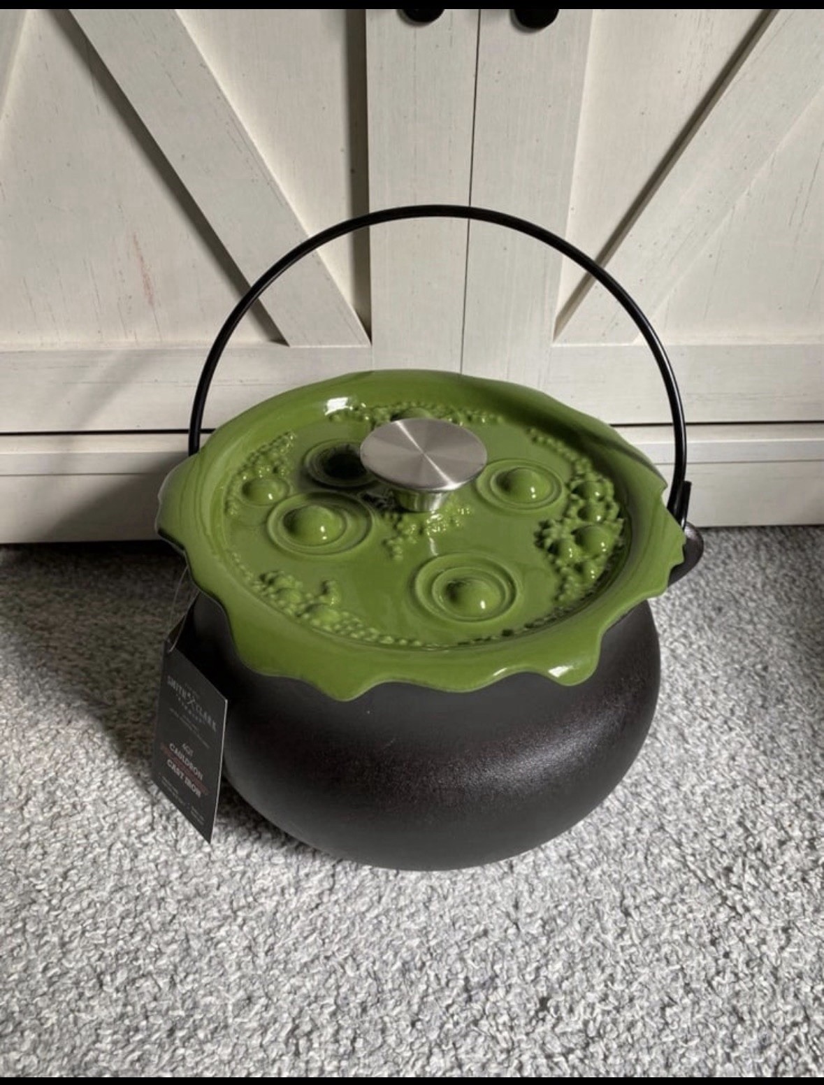 Smith and Clark 4 Quart Cast Iron Cauldron Pot Green Bubbling Lid NEW SHIPS FAST