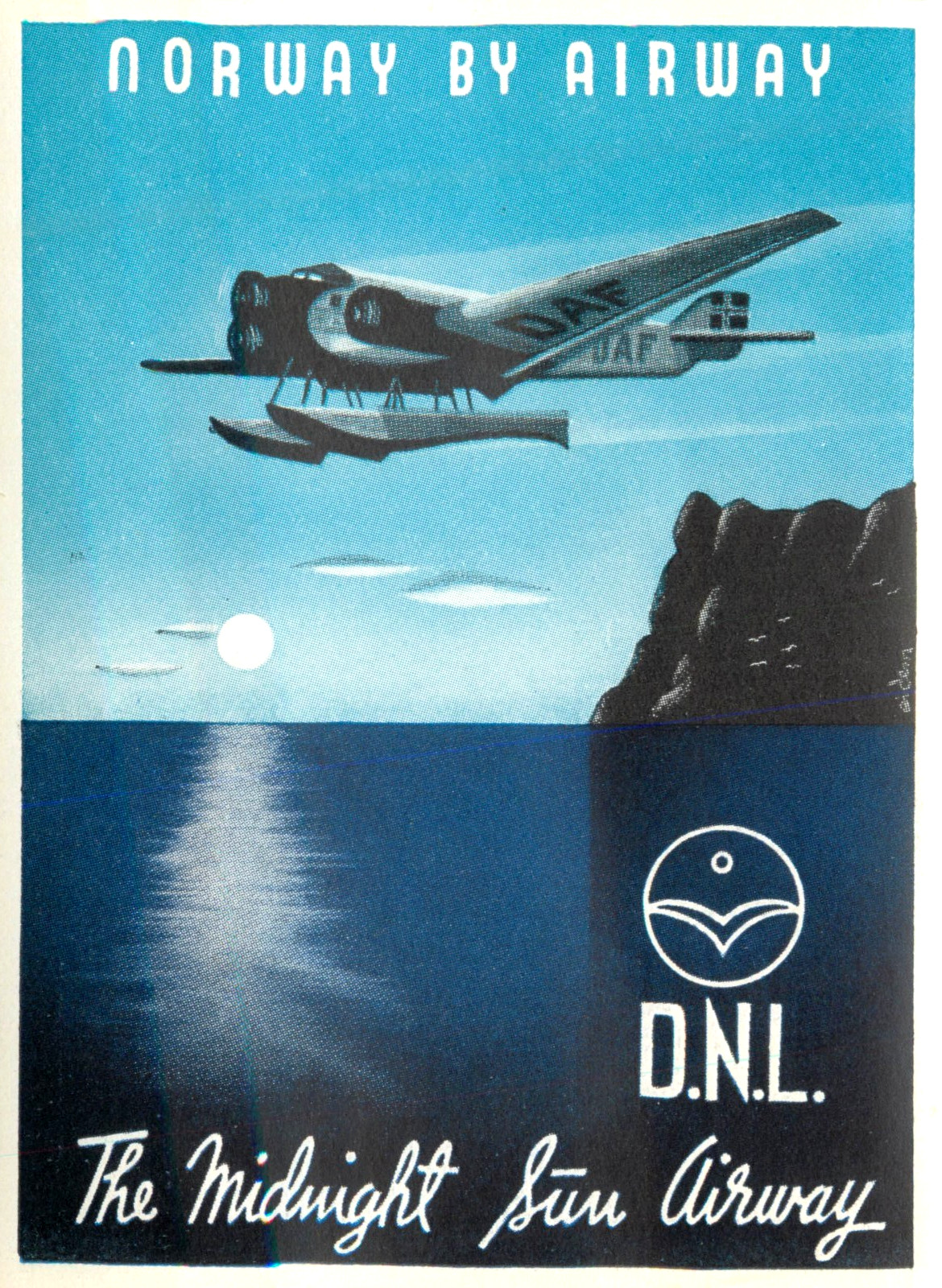The Midnight Sun Airway ~D.N.L. - NORWAY~ Beautiful FLYING BOAT Airline Label