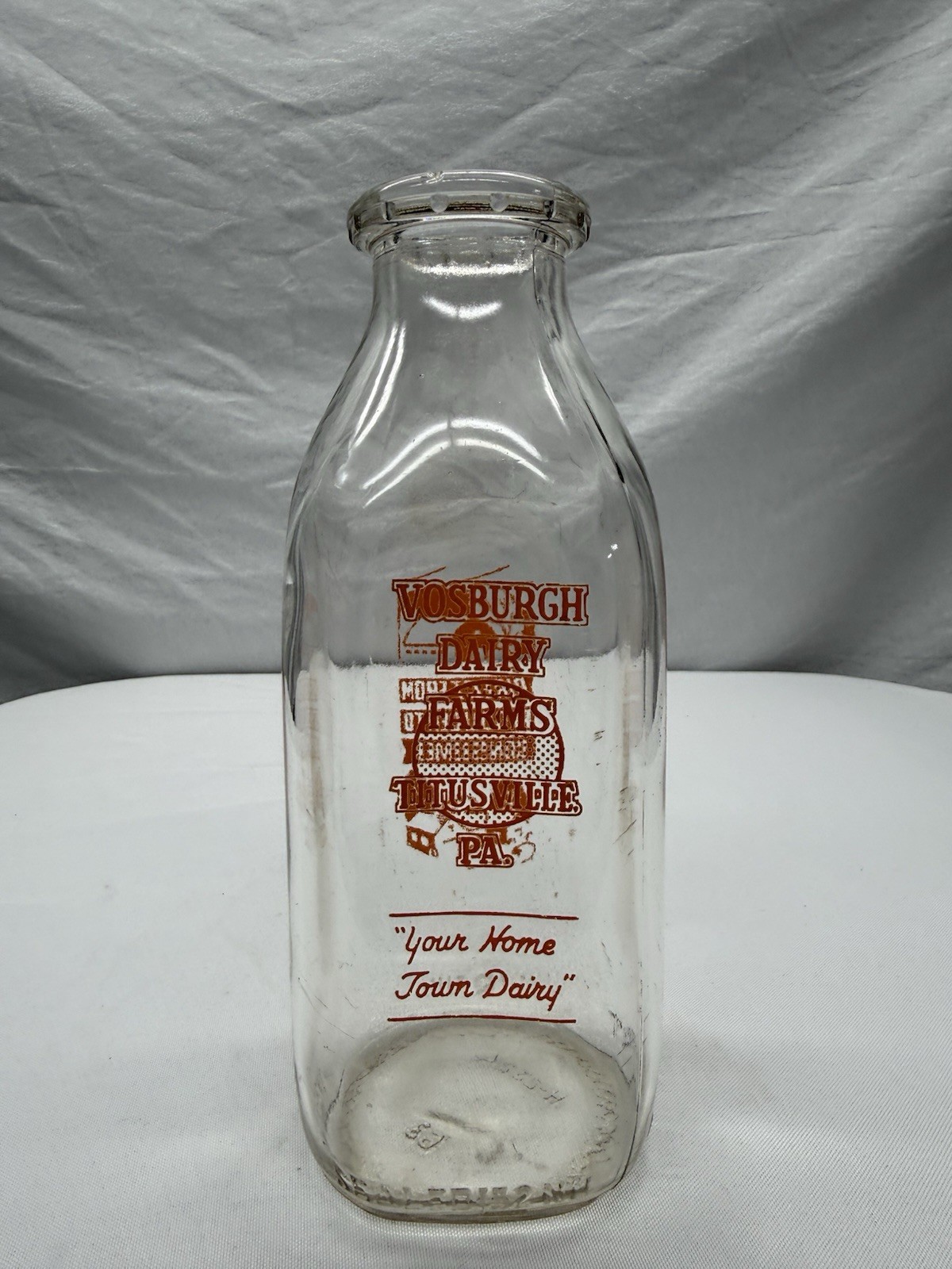 Antique 1950's Orange Pyro Milk Bottle, Vosburgh Dairy - Titusville, PA