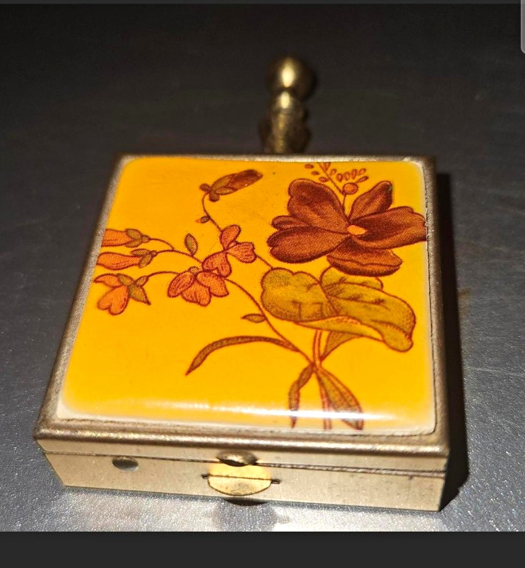 Vintage Brass Enamel Silent Butler Pocket Ashtray MidCentury Pill Box Purse Case