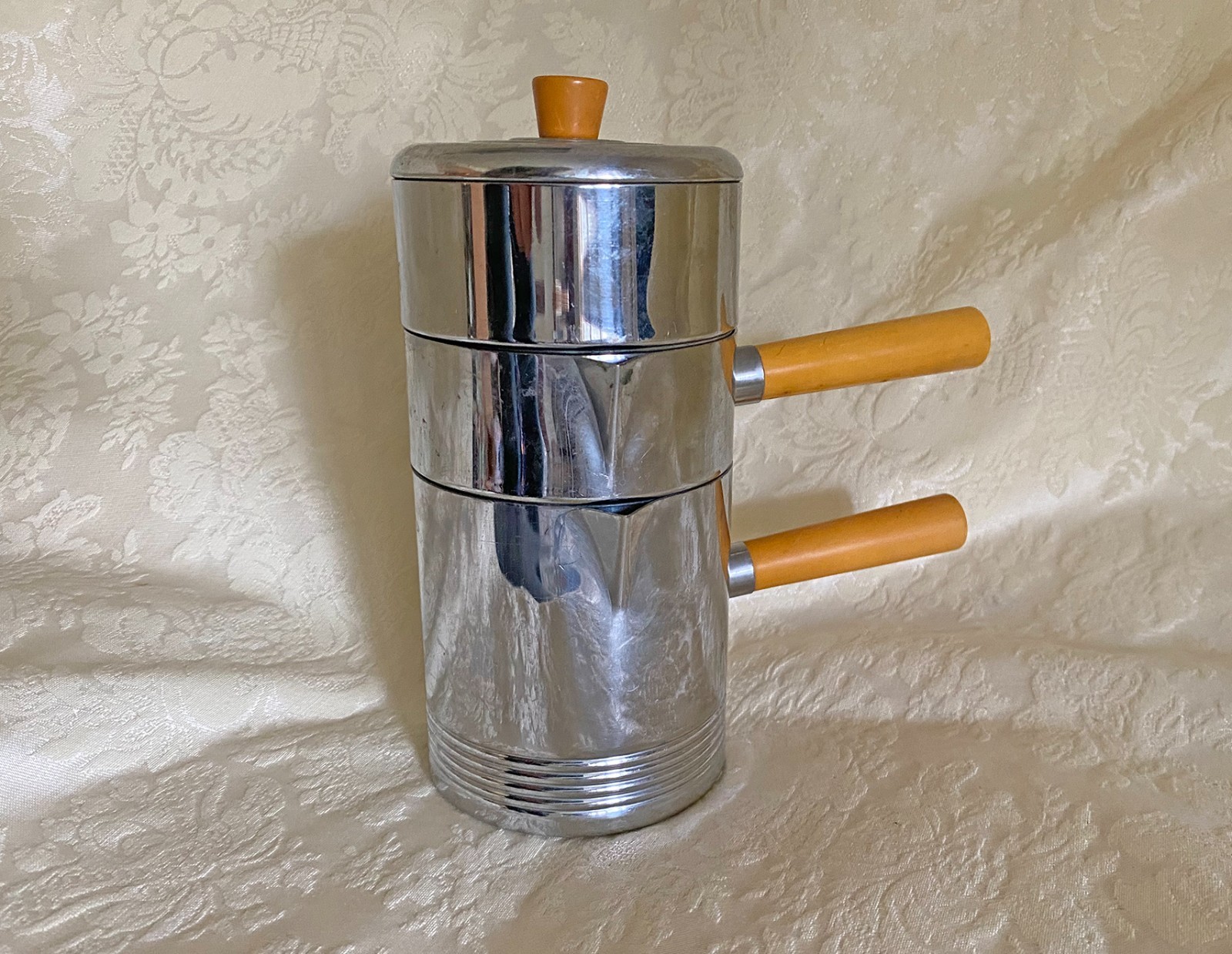 Vtg 30s 40s Chase Art Deco Chrome Nesting Individual Coffee Breakfast Set VGC