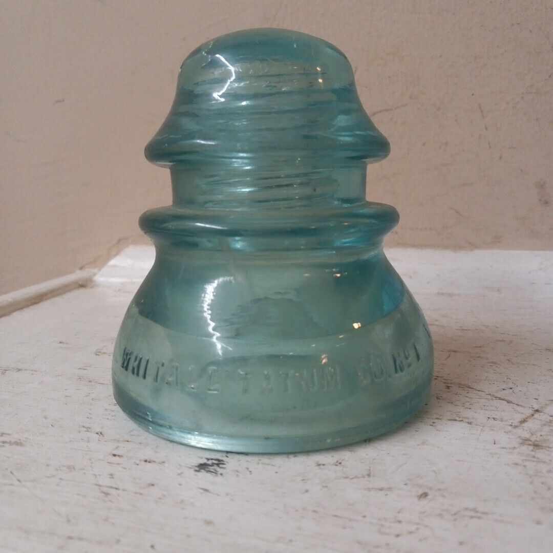 VTG Whitall Tatum No 1 Glass Insulator Aqua Blue/Green USA 4” Smooth Based
