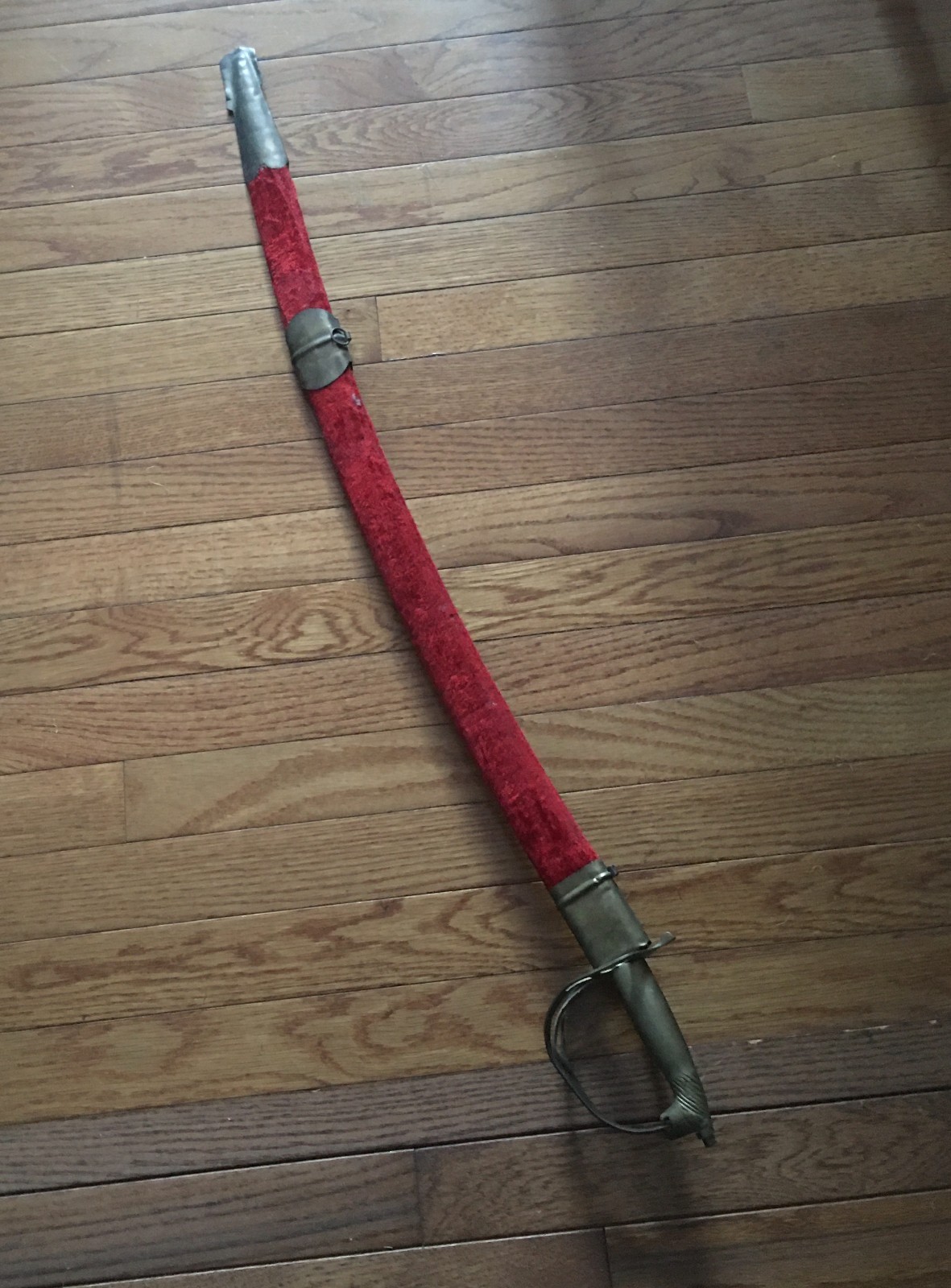 Vintage 30s Cavalry Saber Sword w/ Curved Blade & Persian Red Velvet Sheath 33\