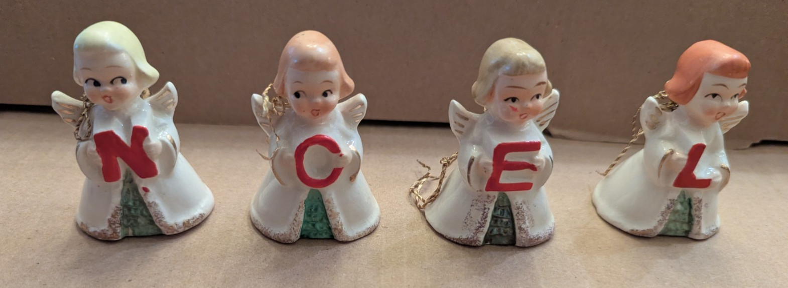 VTG NOEL Set of 4 Christmas Angel Ceramic Bell Figurine Ornaments Japan MCM