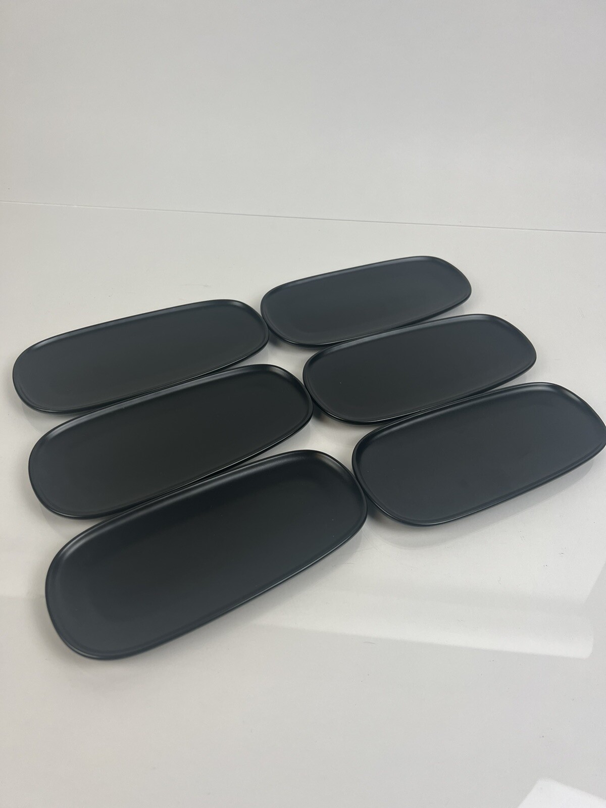 6 ALESSI for Delta Long Asian Plates Black Oval Dessert/Sushi, Bread  044207703
