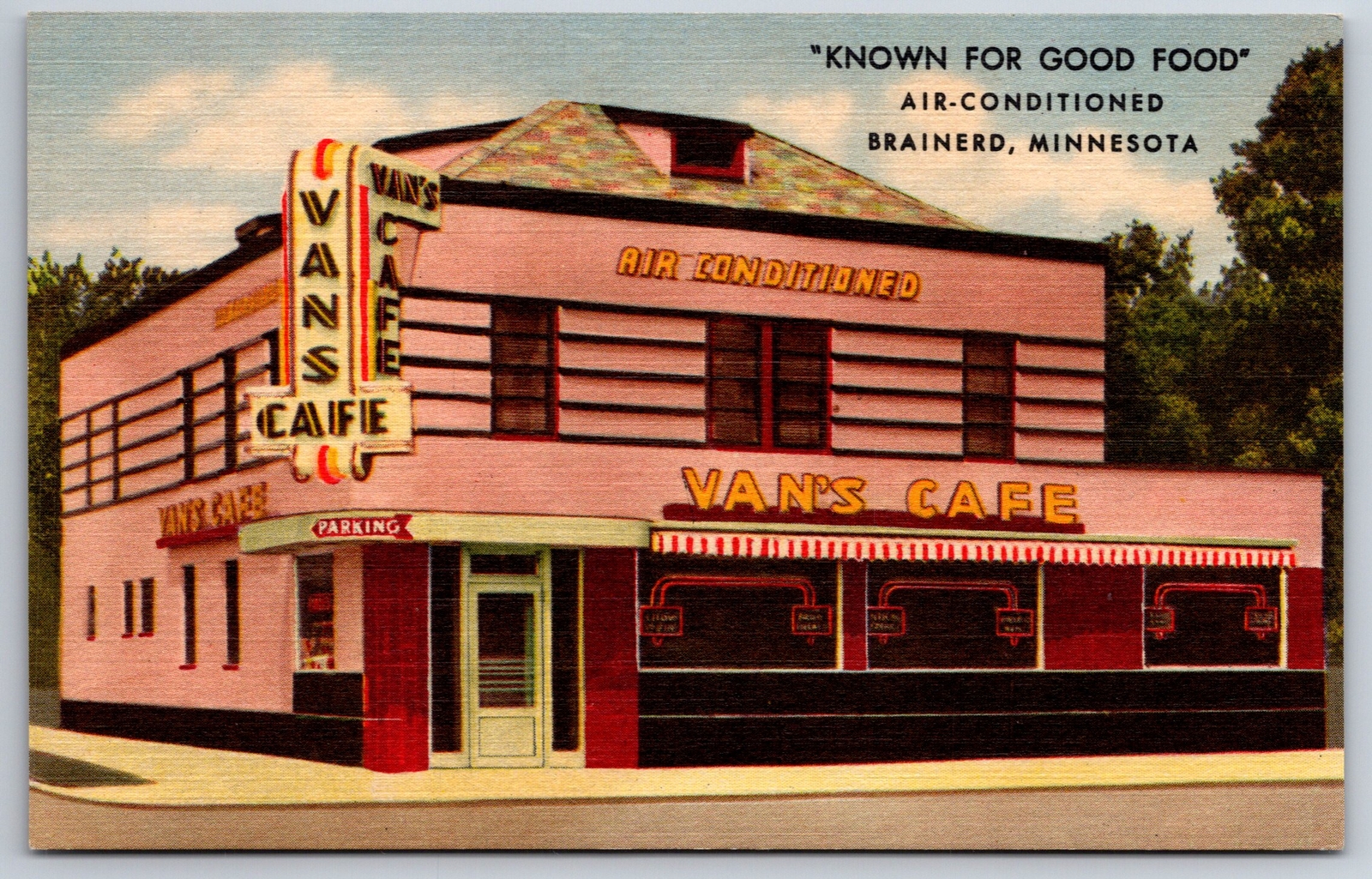 Brainerd Minnesota~Van\'s Cafe~Roadside~Linen Postcard
