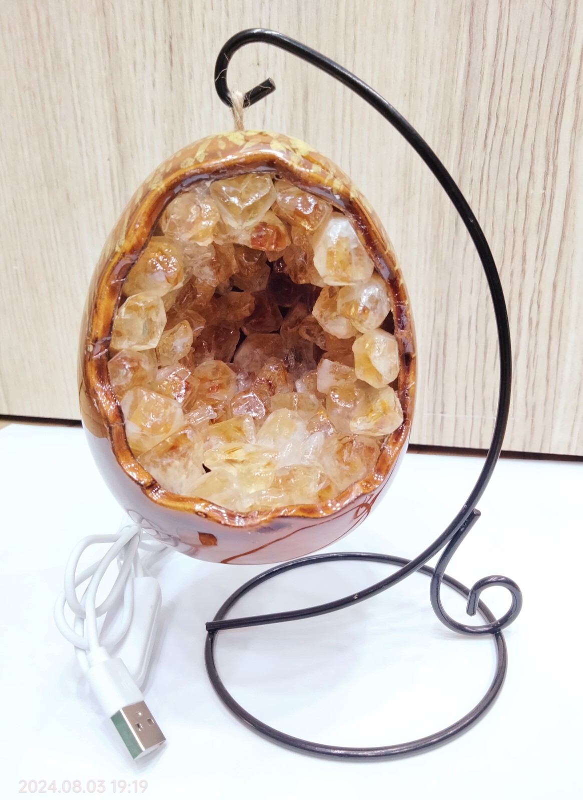 Beautiful Modern Egg Citrine Lamp Hand Made Crystal Home Office Decorative