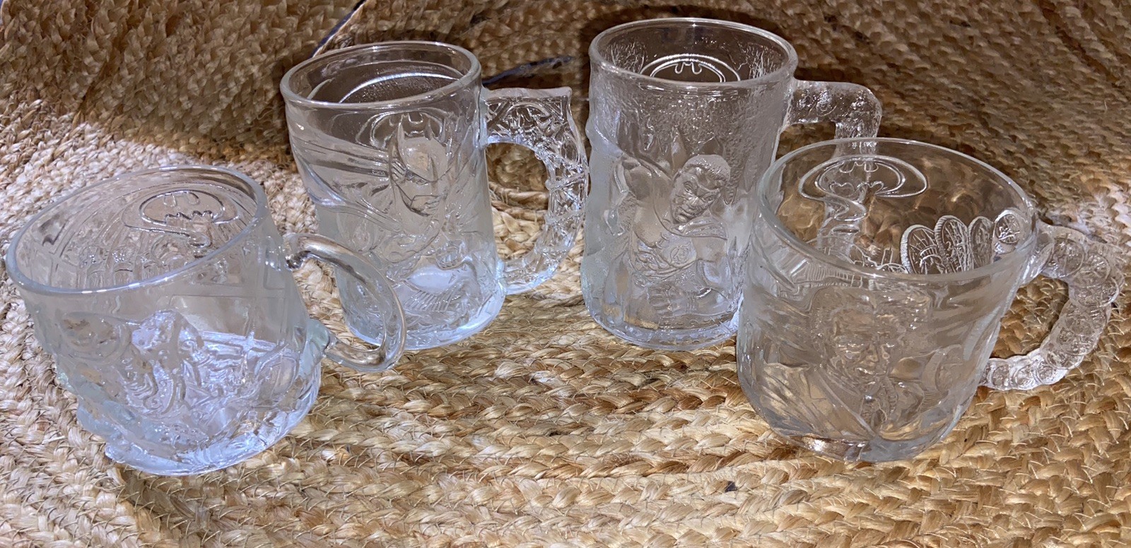 Vintage 1995 Batman Forever McDonald\'s Complete Set of 4 Embossed Glass Mugs