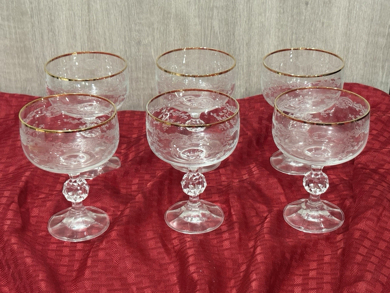 Six (6) Bohemia Crystal-Crystalex Crystal Champagne/Sherbert Glasses