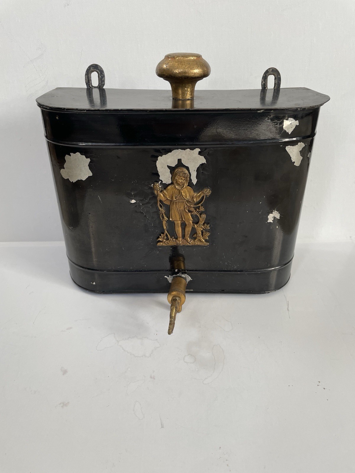 Antigue Neoclassical Tole Lavabo With Black And Gold Finish,made In Italy Antigue Neoclassical Tole Lavabo With Black And Gold Finish,made In Italy