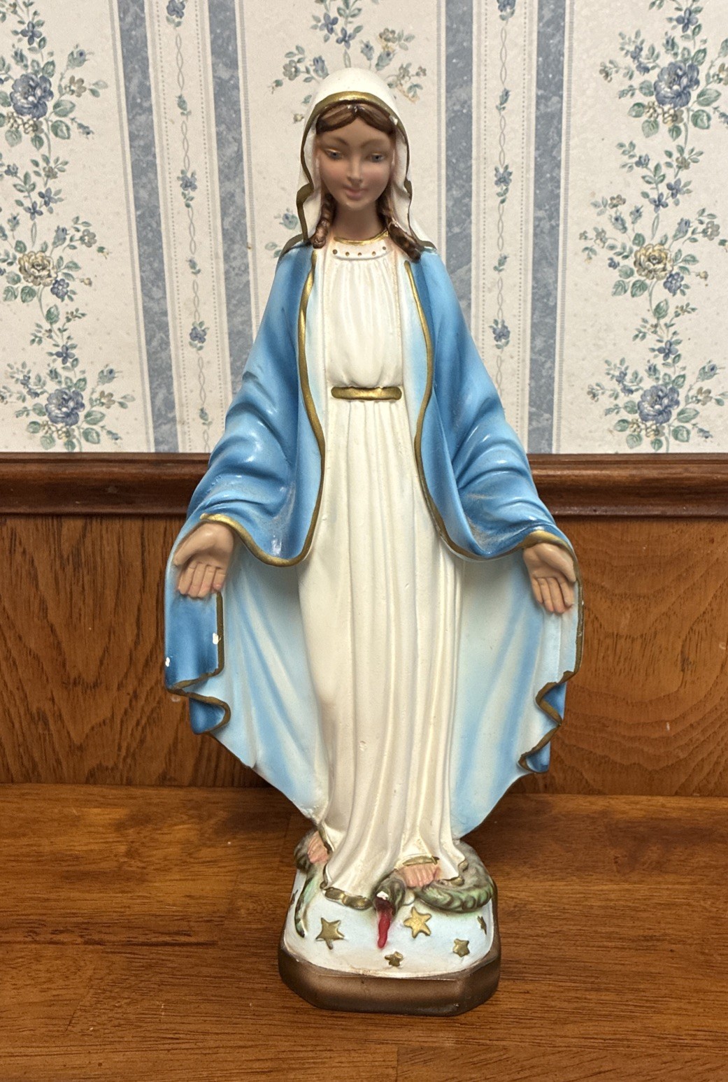 Vtg Virgin Mary Our Lady of Grace Statue 12”  Made In Italy For Mosey Brothers