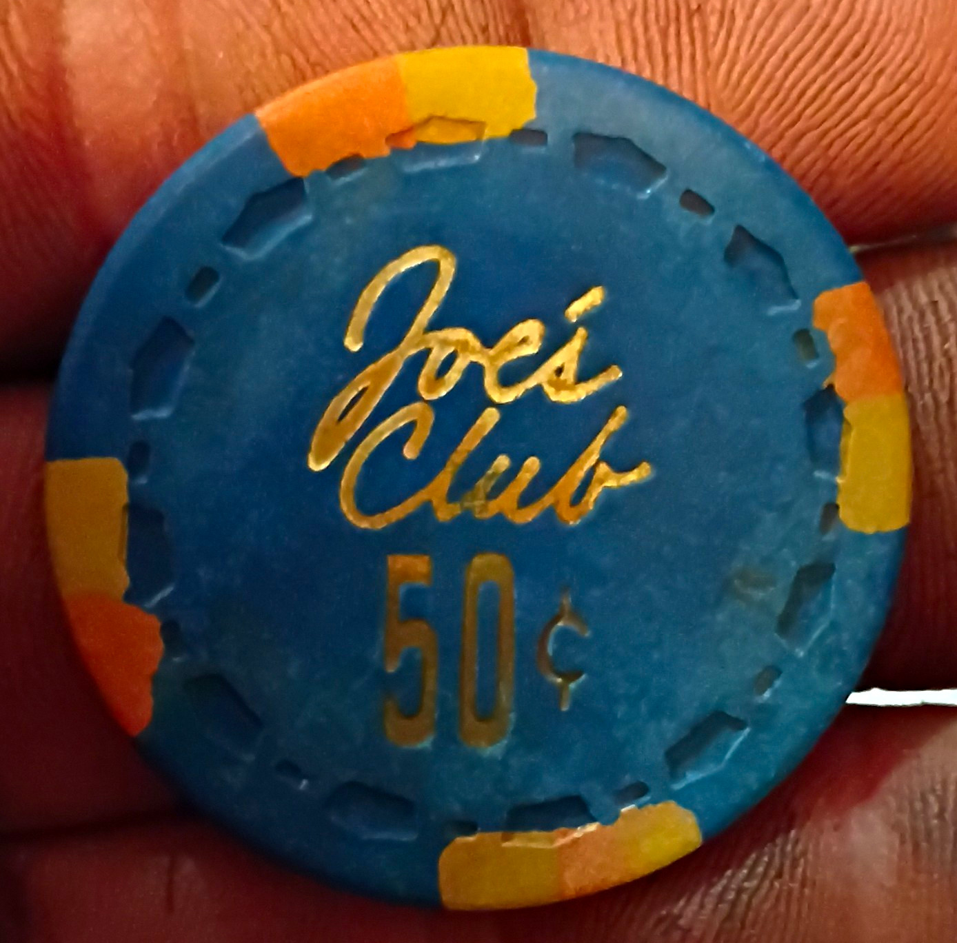 Vintage Joe's Club San Jose CA 50c Poker Chip Clay Fractional California 1960s