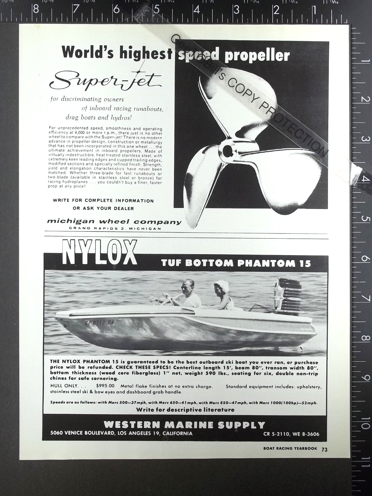 1964 ADVERTISEMENT for Nylox Phantom 15 ski speed & Super-jet propellers, boat