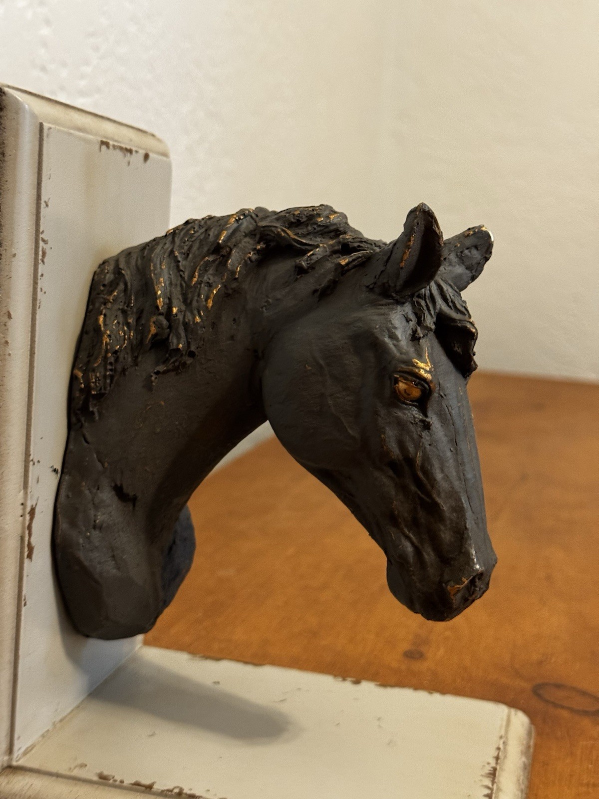 Black Painted Horse Head Neck Statue Figurine