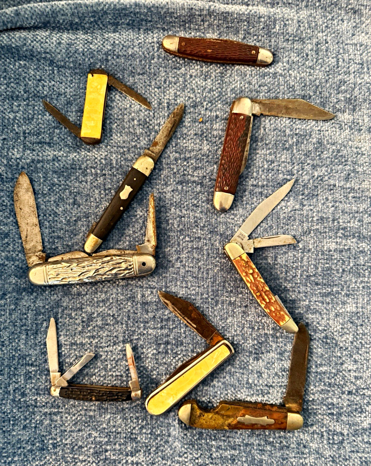 Lot of 9 Vintage Folding Pocket Knives As is. Some missing parts heavy patina.