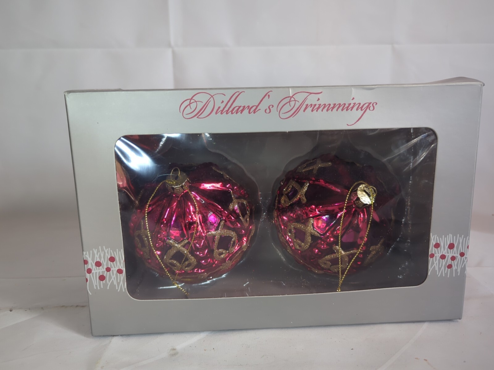 2 VTG Dillard's Trimmings Red & Gold Large Ornaments 4