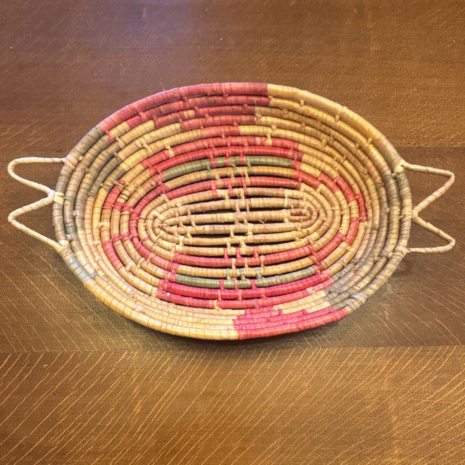 Woven Basket Colorful Tribal, Shallow, 2-Handles, 13” X 10” X 2” Woven Basket Colorful Tribal, Shallow, 2-Handles, 13” X 10” X 2”