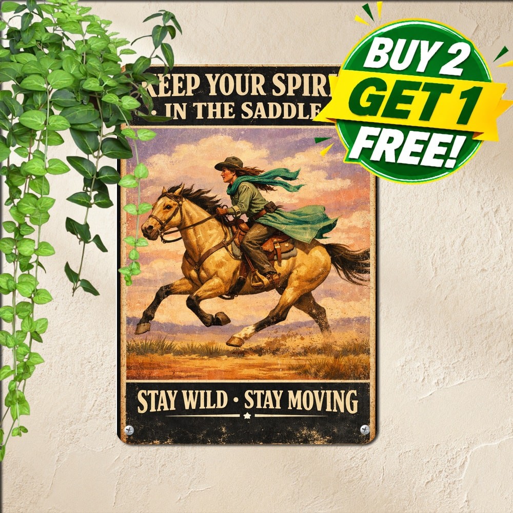 Cowgirl Riding Horse Quote Metal Sign You Don't Stop Riding Tin Plaque 8x12