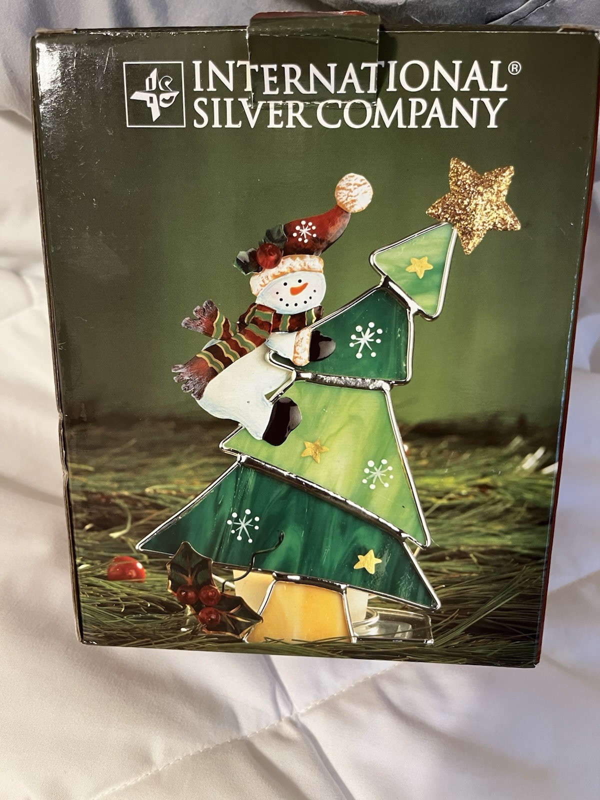 Whimsical stained glass snowman  candleholder New