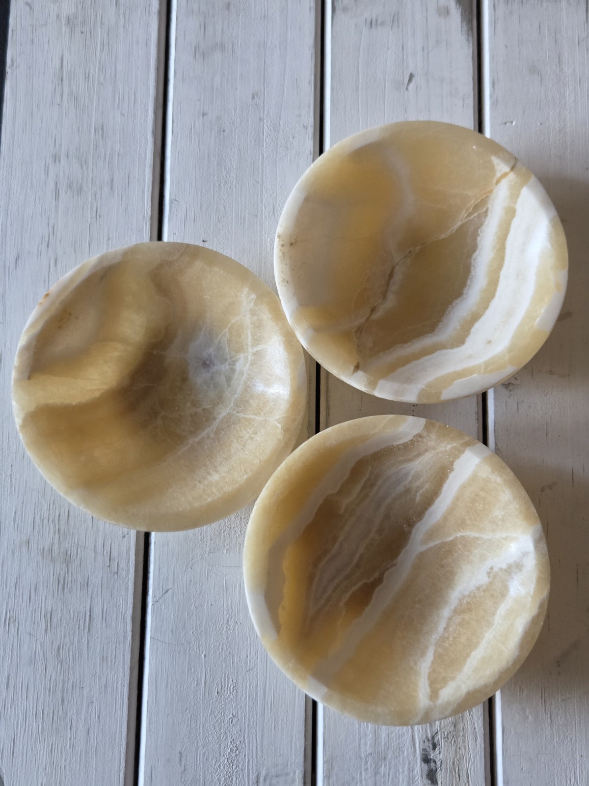KCGS (3) Yellow Onyx Small Bowls (For Display)  4½in, Pakistan #1582