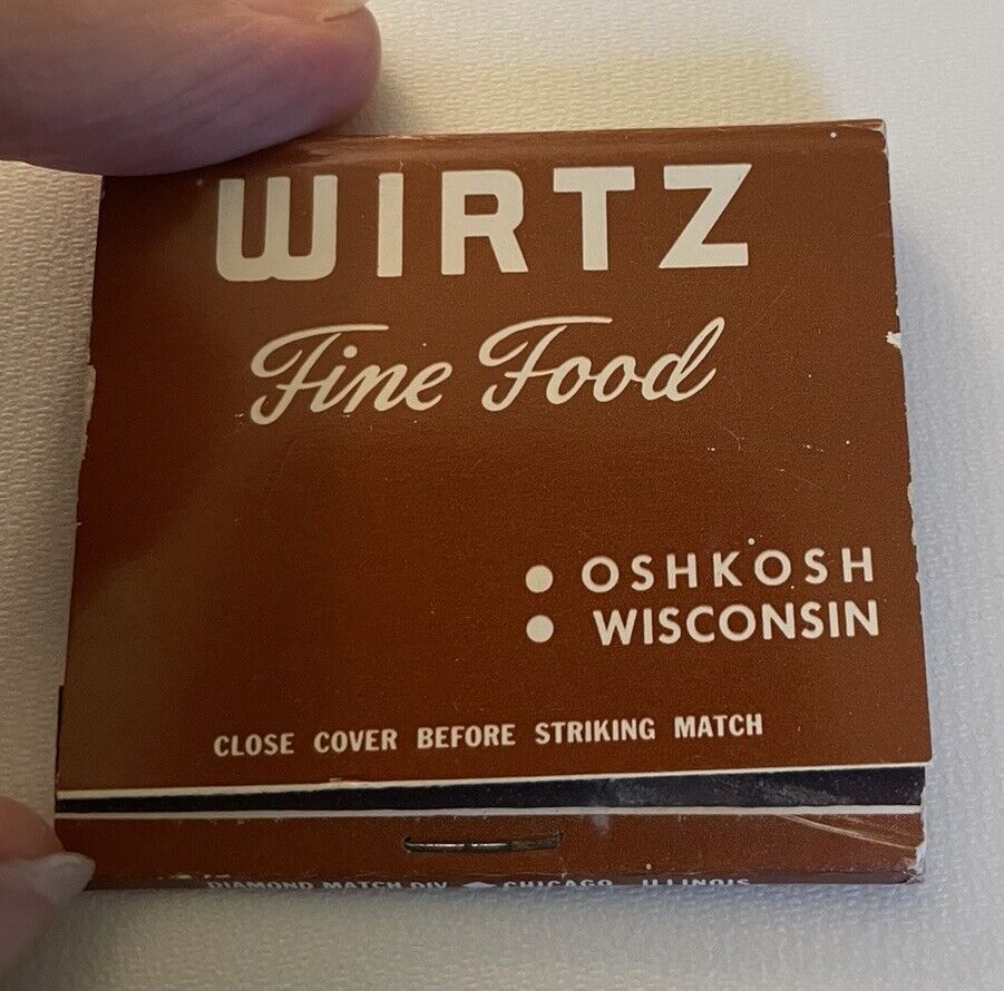 1950’s Wirtz Fine Foods Restaurant Oshkosh,  Wisconsin  Matchbook Unstruck Full
