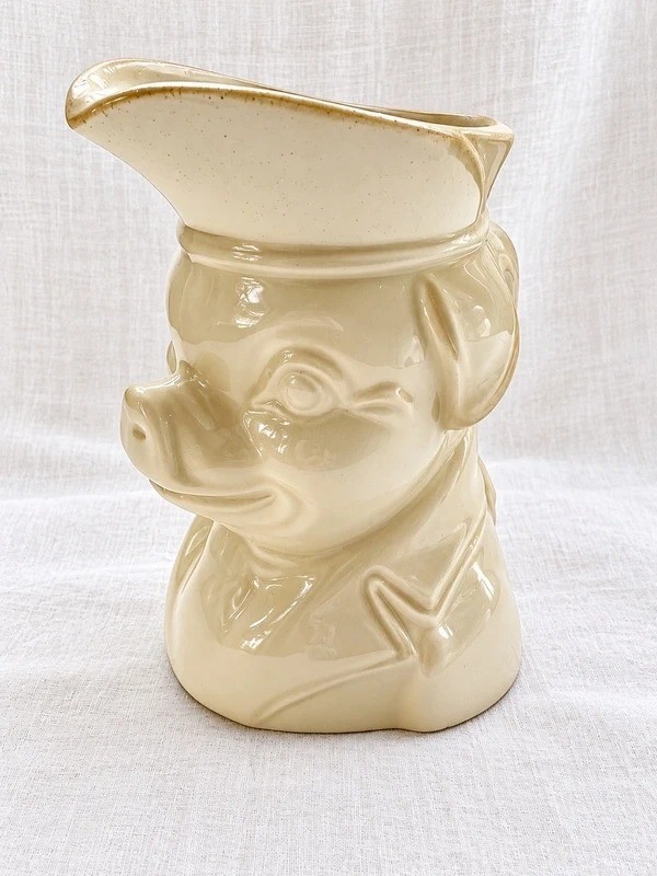 Vintage Cream Ceramic Pig Chef Toby Jug Pitcher