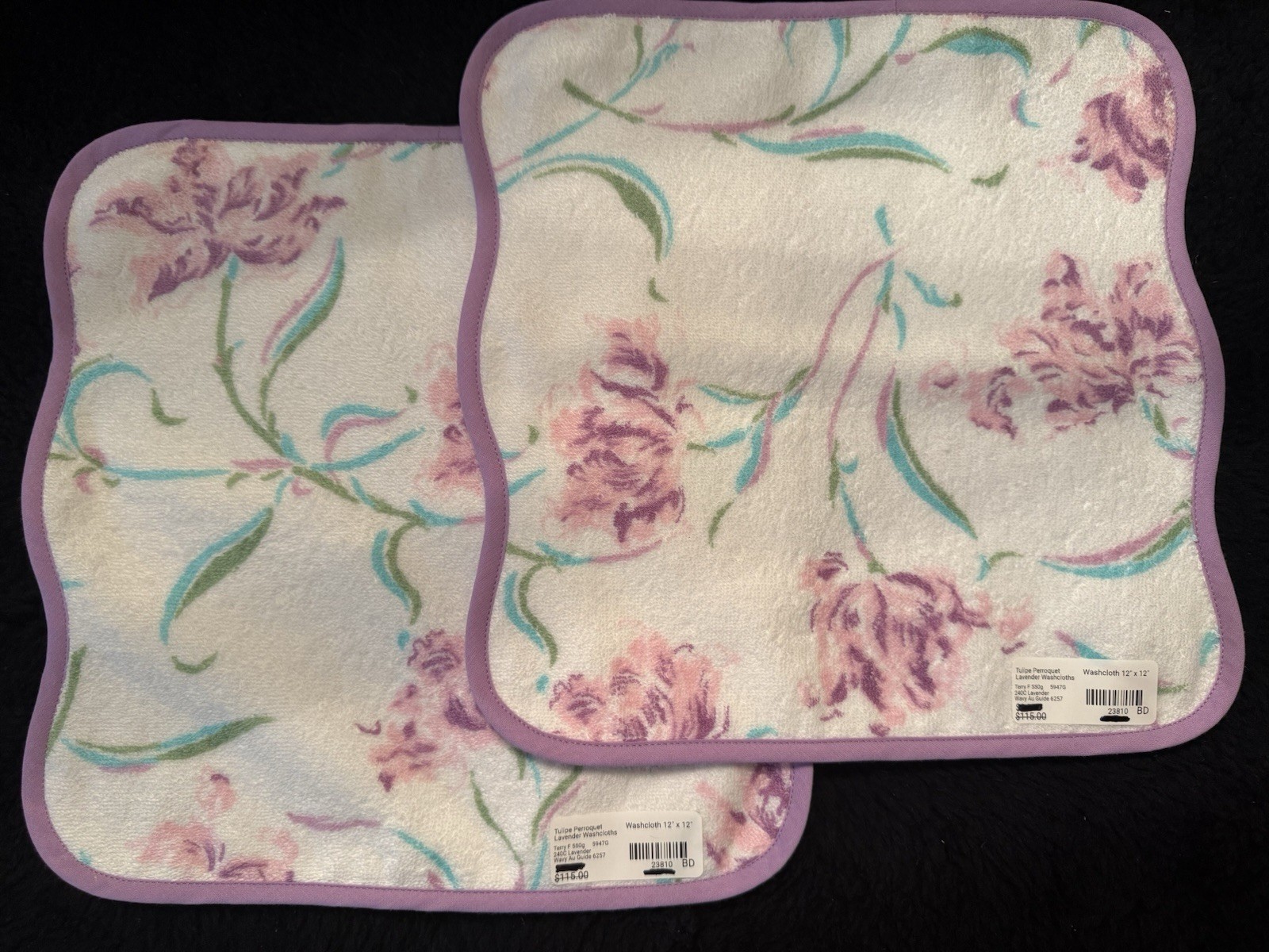 D Porthault Paris Tulipe Perroquet Lavender Cotton Terry Wash Cloths NEW NWT