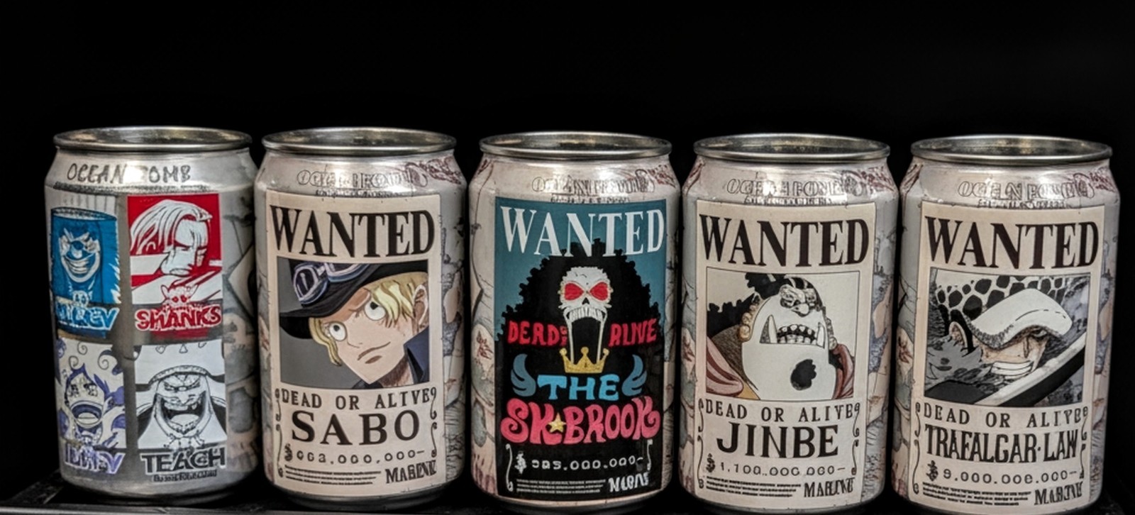Ocean Bomb One Piece Wanted Poster 5-Can Bundle White Grape Soda Import