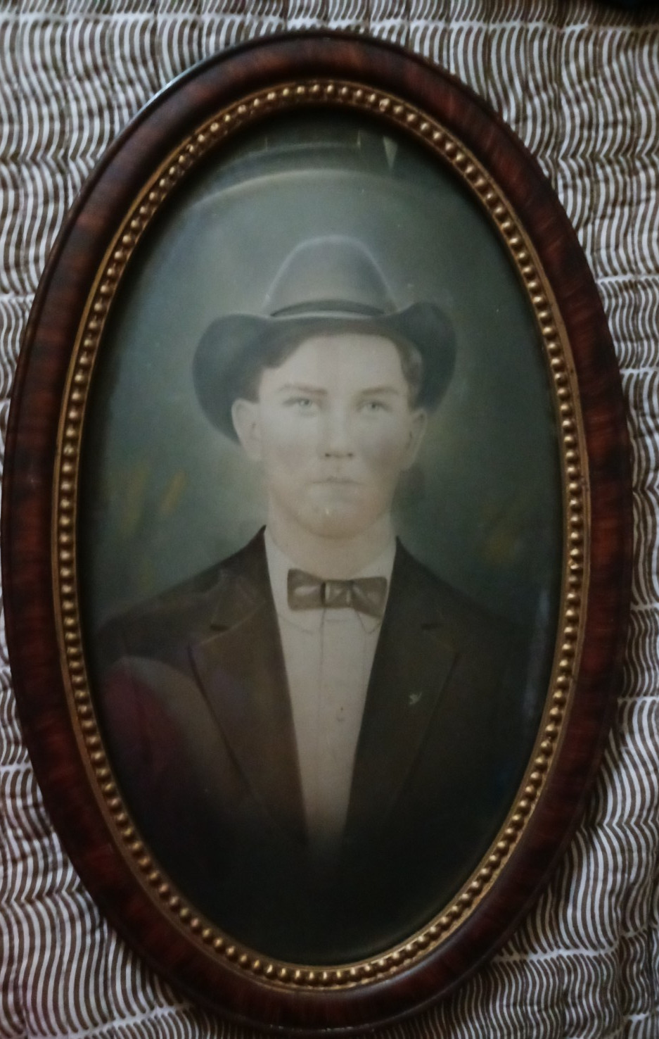 Antique Portrait  Handsome Young Man Roaring 20\'s Blue Eyes Bubble Glass Frame