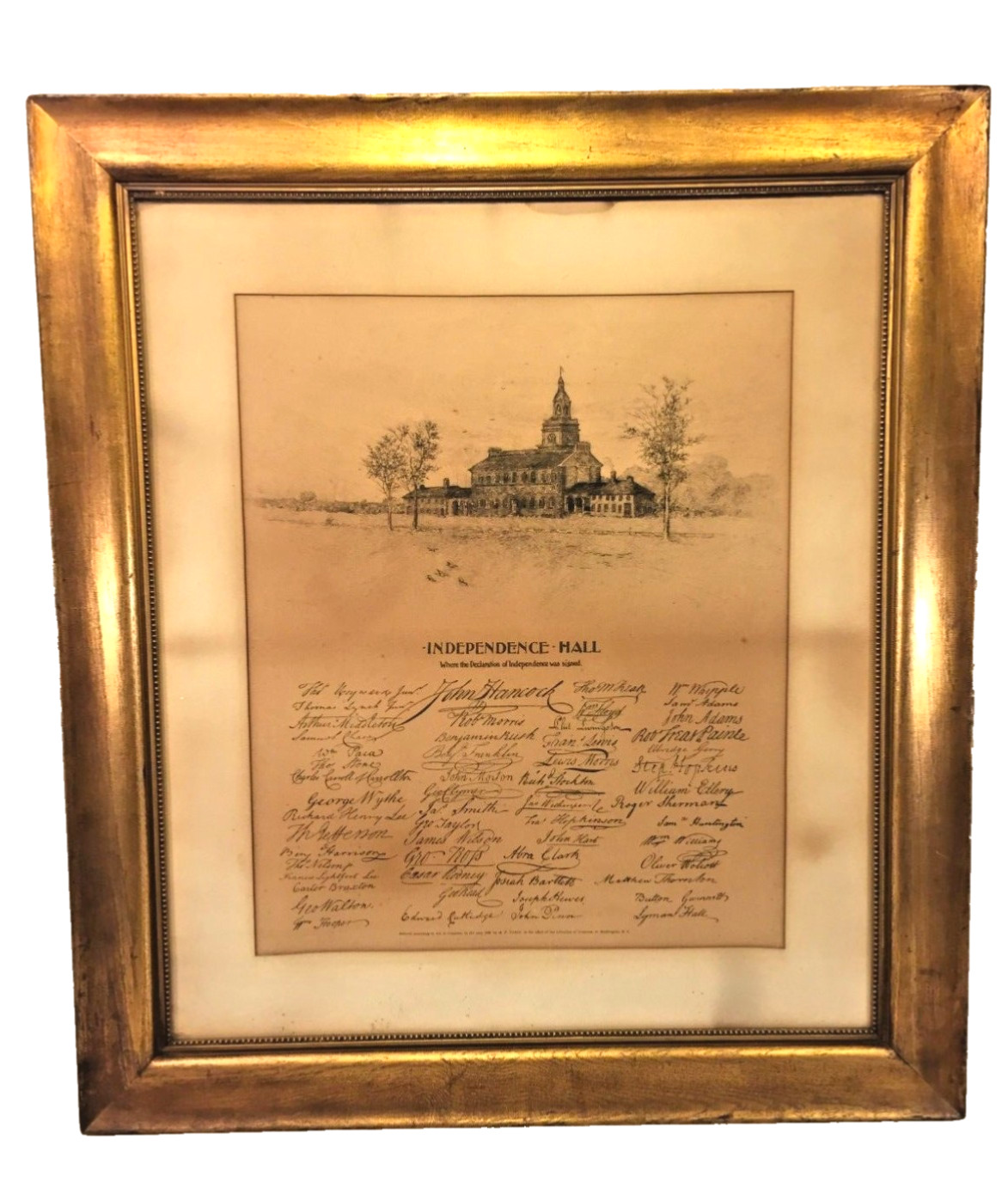 Tobin Engraving of Independence Hall 1899 w/ Facsimile Signatures of Declaration
